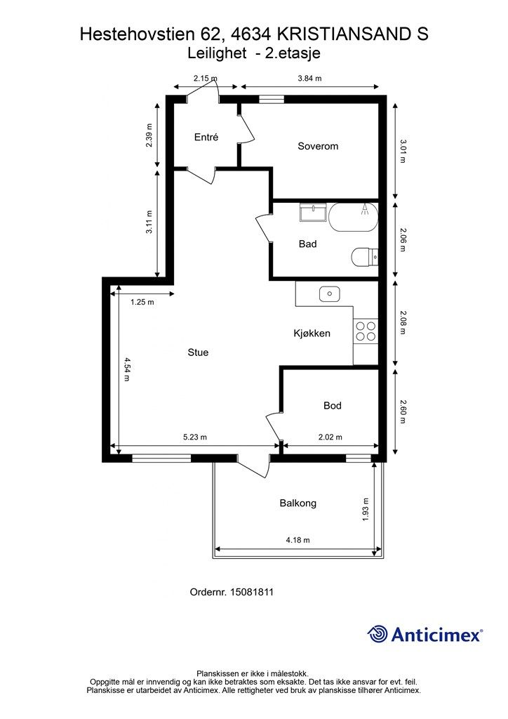 2. Etasje - 2D plantegning med mål