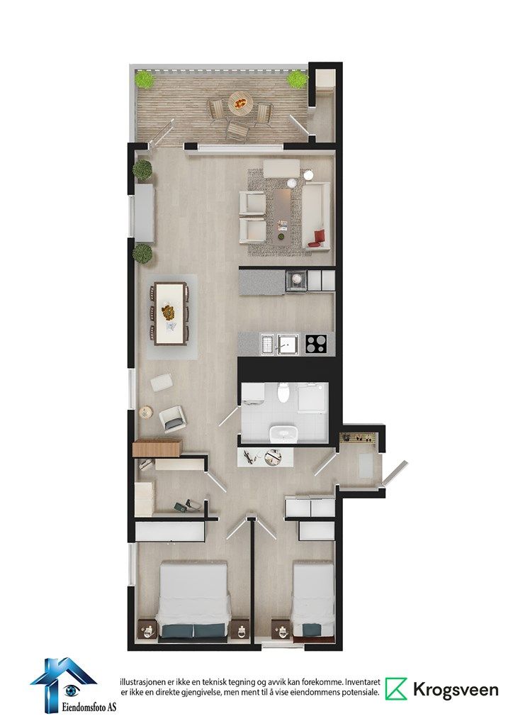 Møblert planskisse - Økern torgvei 9 E - 4. etasje