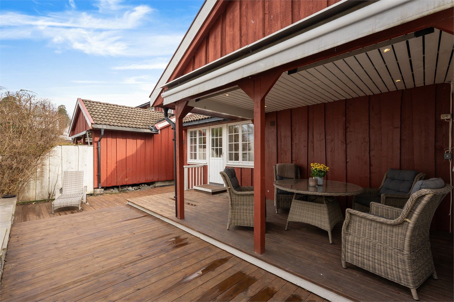 Den overbygde delen av terrassen forlenger utendørssesongen.