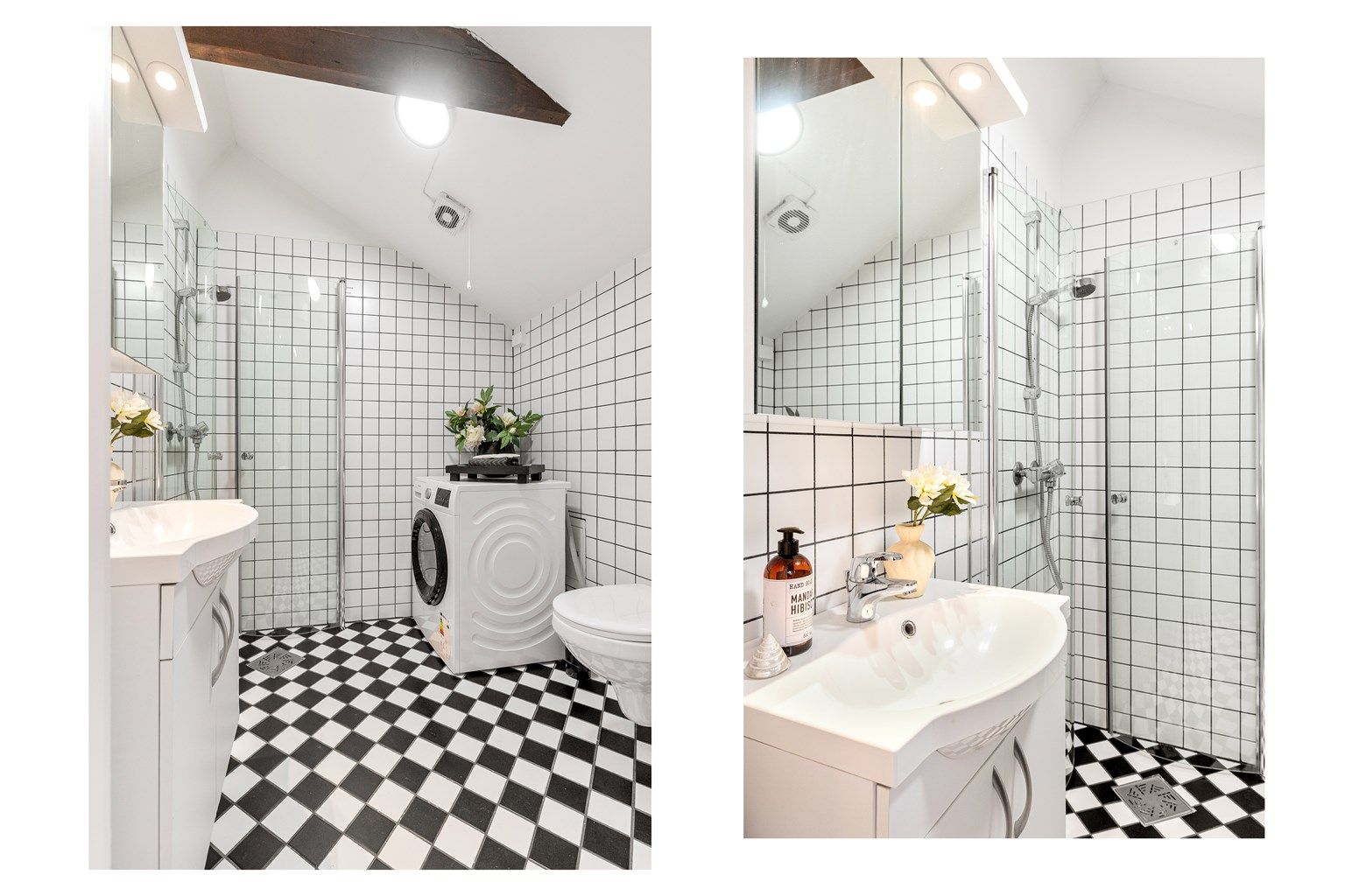 Badet har flislagte overflater, elektrisk gulvvarme og ventilasjon via mekanisk avtrekk.