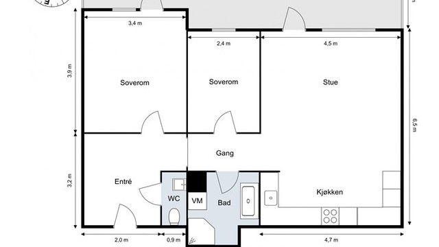 Leiligheten har en god og arealeffektiv planløsning på 72 m² med to soverom.