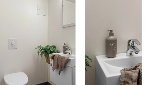 - Veldig få leiligheter i borettslaget har to toaletter, her har man eget gjestetoalett -