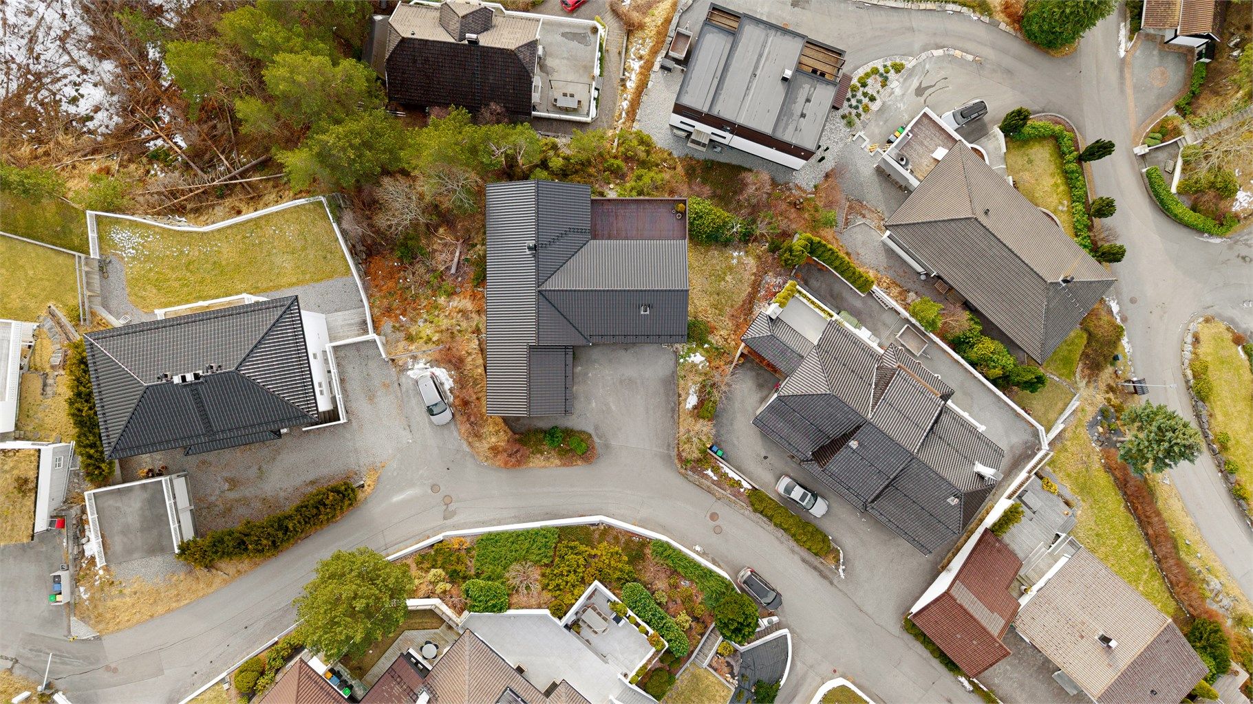Dronebilde av eiendommen sett fra fugleperspektiv
