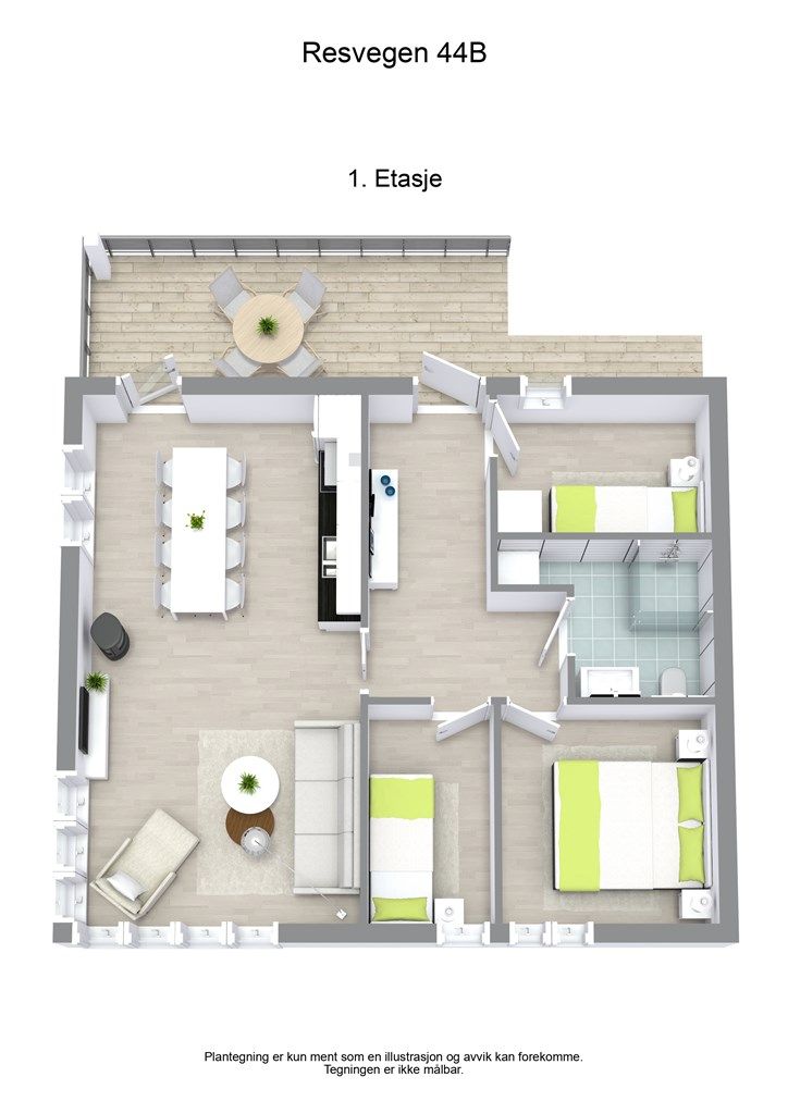 3 D plantegning 1. etasje