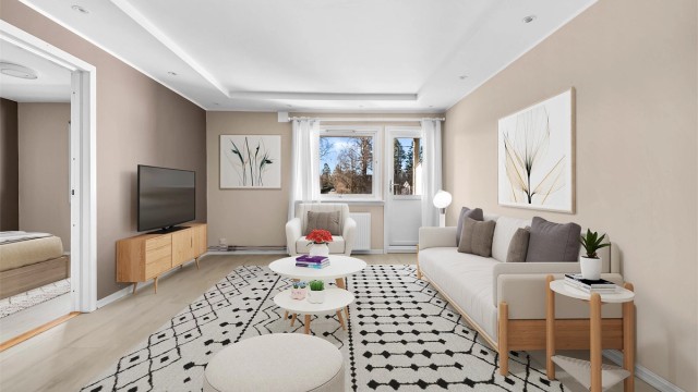 Velkommen til H Nestens veg 6B. En pen 2-roms leilighet i 1 etasje. Bildet er digitalstylet. (Foto: Morten Eriksen).