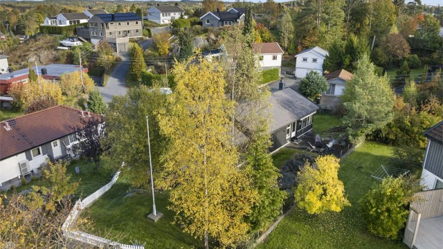 Eiendommen har en skjermet tomt med variert beplantning og fine uteområder.