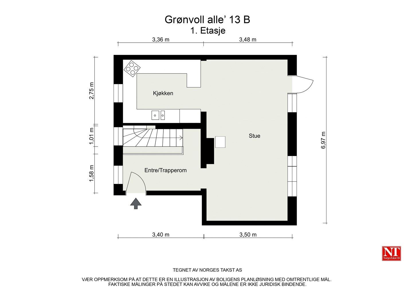 Planløsning av hovedetasjen.