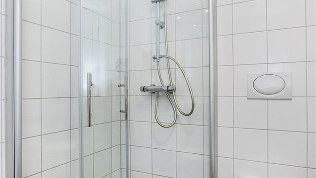 Dusjarmatur med både hånddusj og regnfallsdusj.