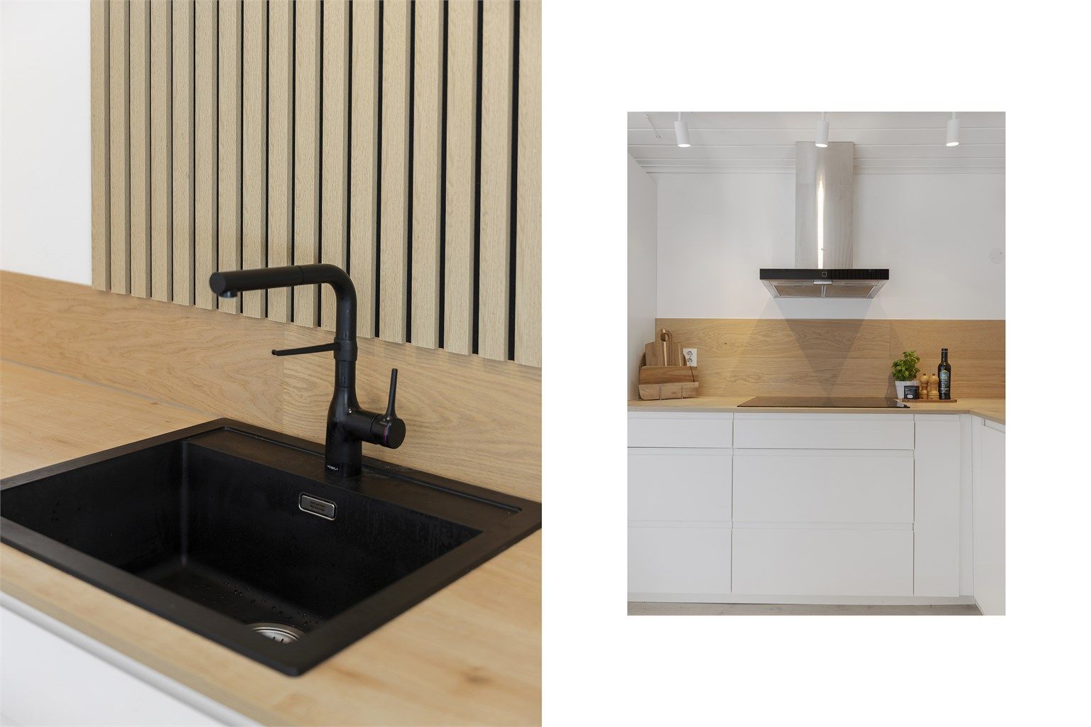Gjennomtenkte materialvalg og moderne løsninger på kjøkkenet.
