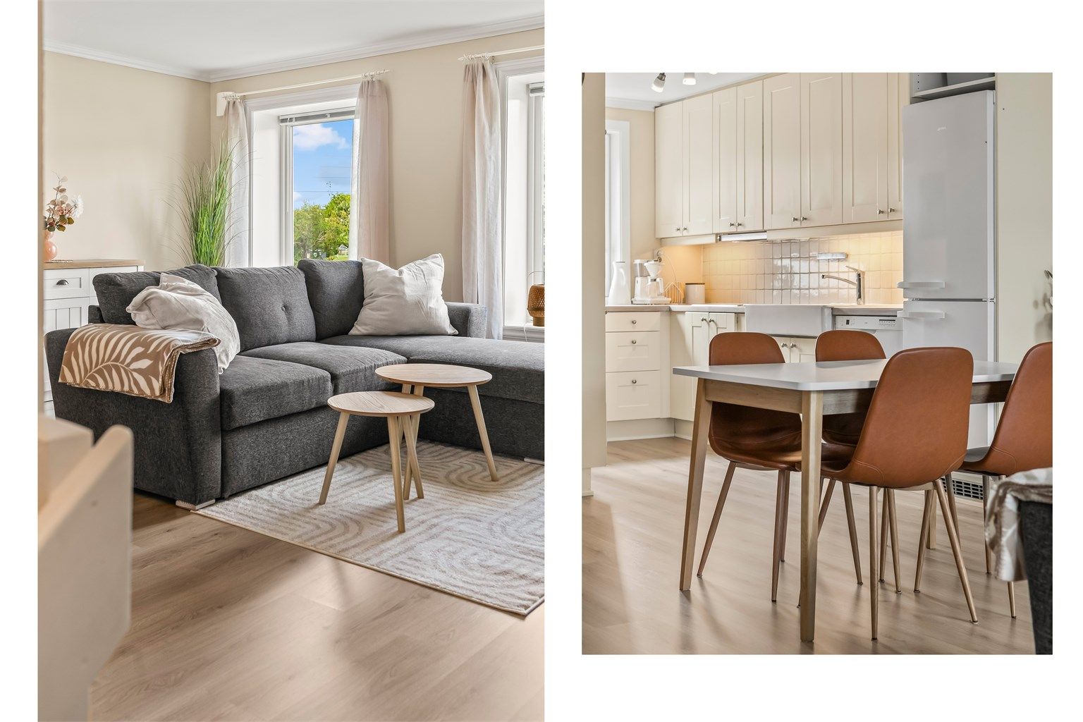 Leilighetens stue og kjøkken er nylig malt, og det er lagt nytt laminatgulv. Så her kan du flytte rett inn.