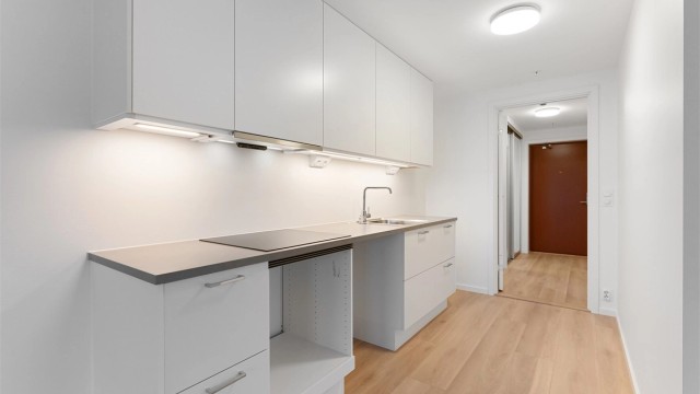 Praktisk plassering av kjøkkenet. Nye hvitevarer er satt inn og medfølger.