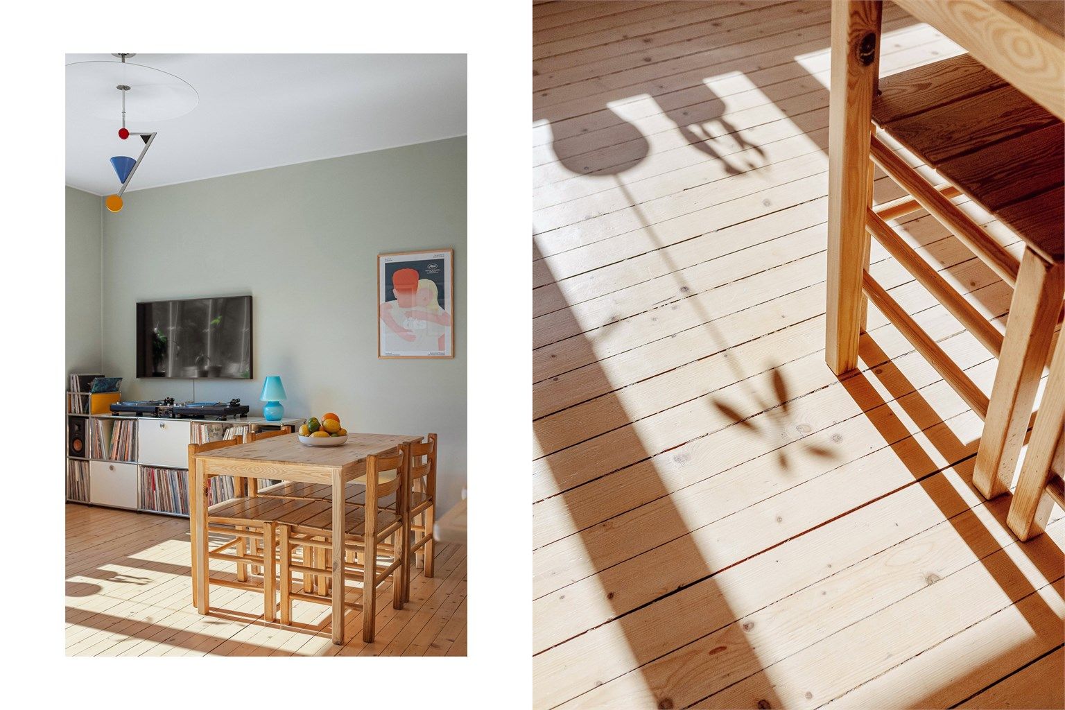 Det originale tregulvet er bevart og gir leiligheten særpreg og varme.