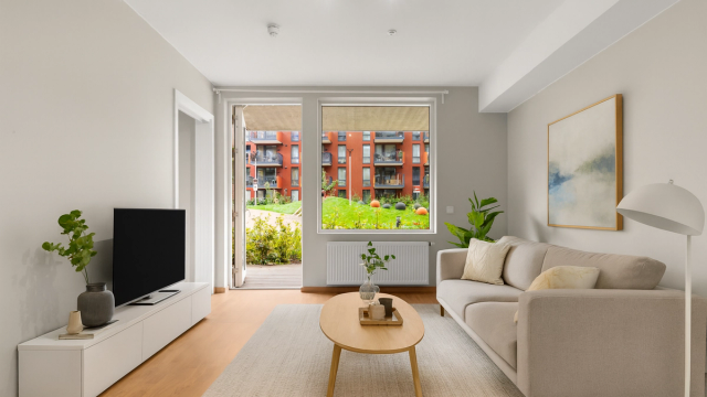 Krogsveen v/Simen Grevskott har gleden av å presentere denne strøkne 2-roms andelsleiligheten med en romslig, herlig terrasse. (Digitalt stylet) Foto: Alejandro Villanueva/Villanueva photo