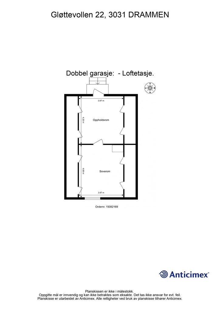 Plantegning dobbelgarasje - Loftetasje (ikke byggemeldt)