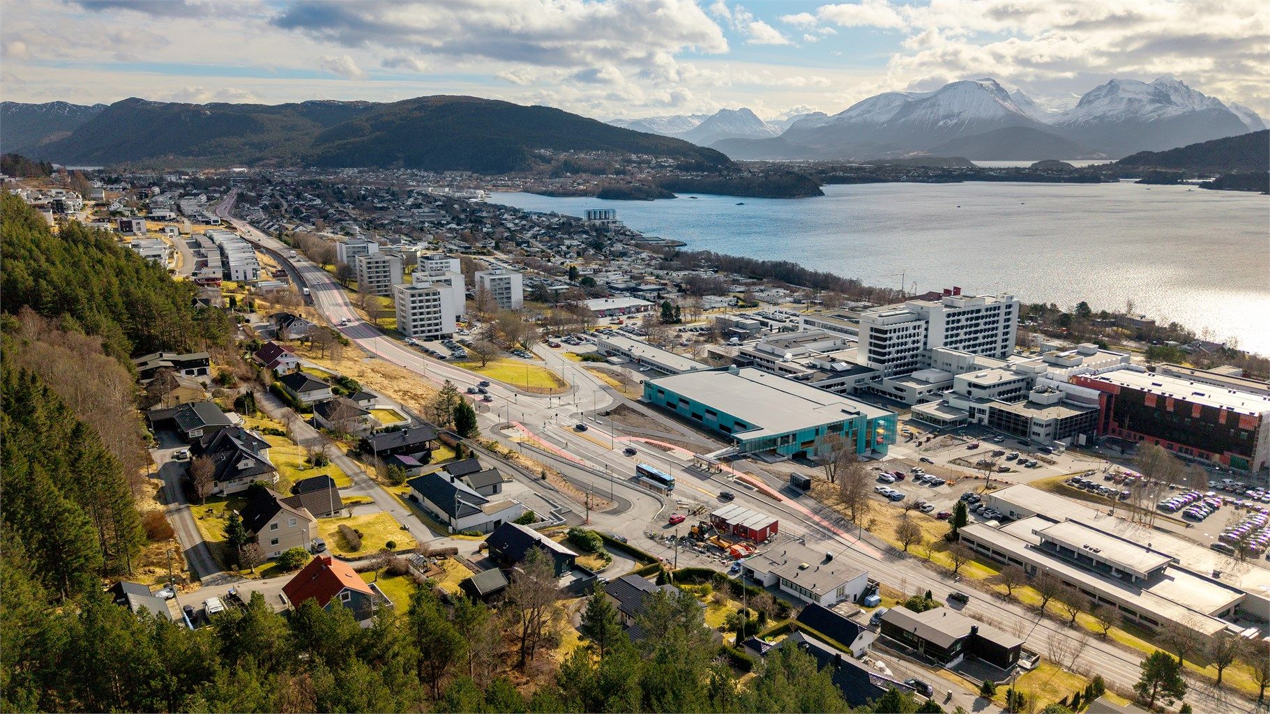 Dronebilde av boligområdet tatt fra nordvest 