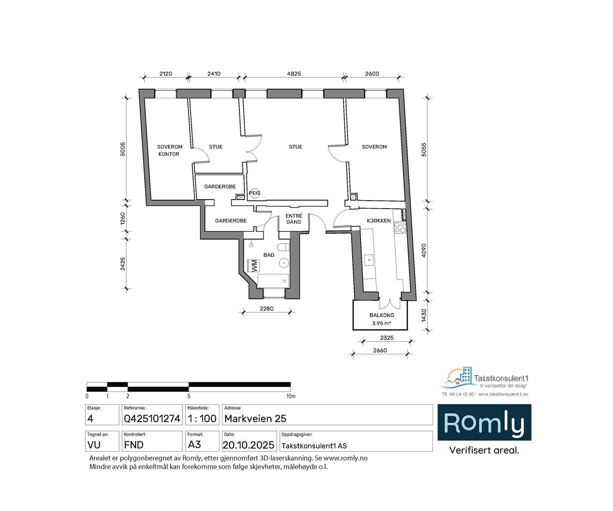 Denne planløsningen viser en gjennomgående og arealeffektiv toppleilighet på 91 m² med en takhøyde på 2,76 meter, to stuer og to soverom.