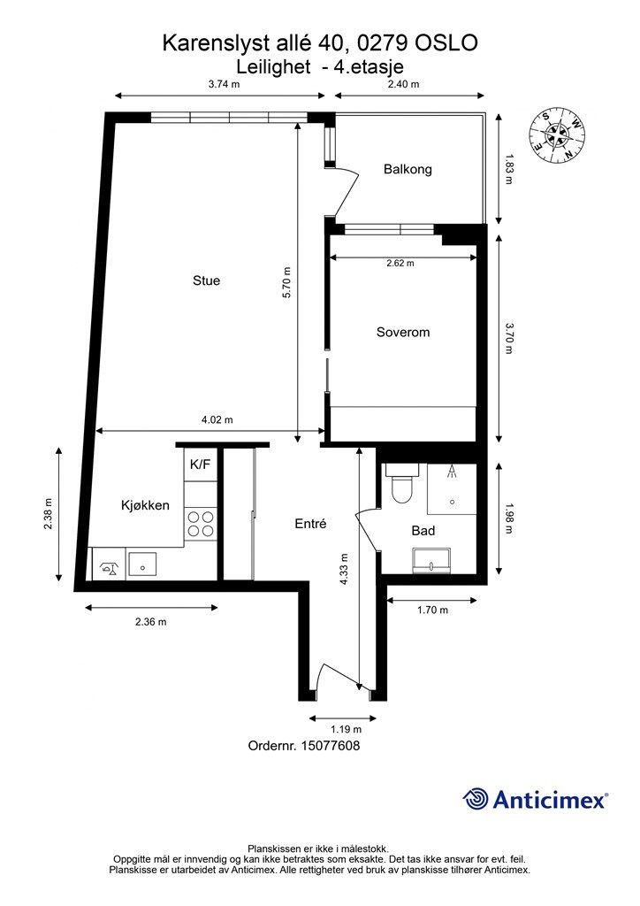 Leiligheten har en smart planløsning på 52 m² og disponerer en kjellerbod på 5 m².