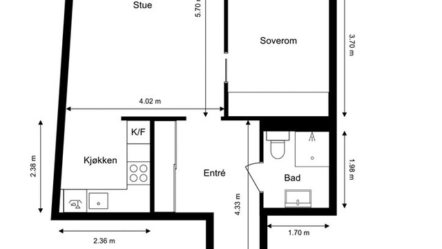 Leiligheten har en smart planløsning på 52 m² og disponerer en kjellerbod på 5 m².