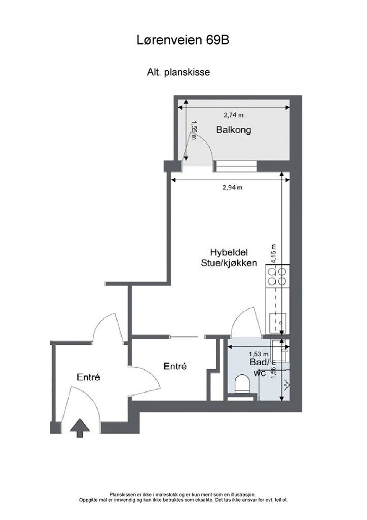 Alternativ plantegning - hybeldel