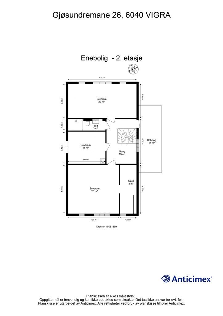 Loftsetasjen rommer en privat sone med tre soverom, bad, garderobe og utgang til balkong.