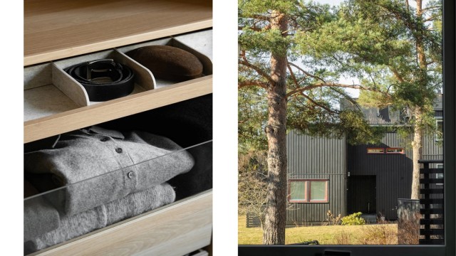 Detaljer fra garderobe og utsikt fra soveromsvindu.