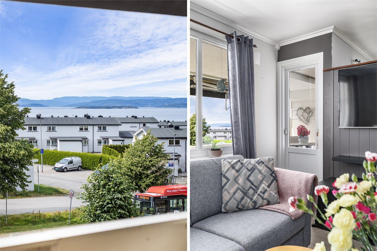 Utsikt til Oslofjorden og innlandet i nordvest sees også fra stuen.