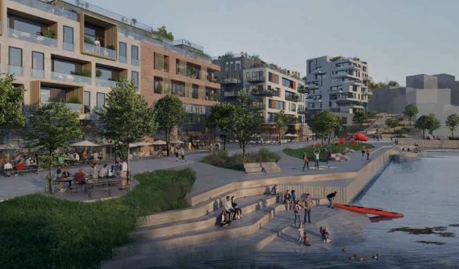 Illustrasjon over planer i Slemmestad - Byggingen er i gang - Se kystbyen-slemmestad.no