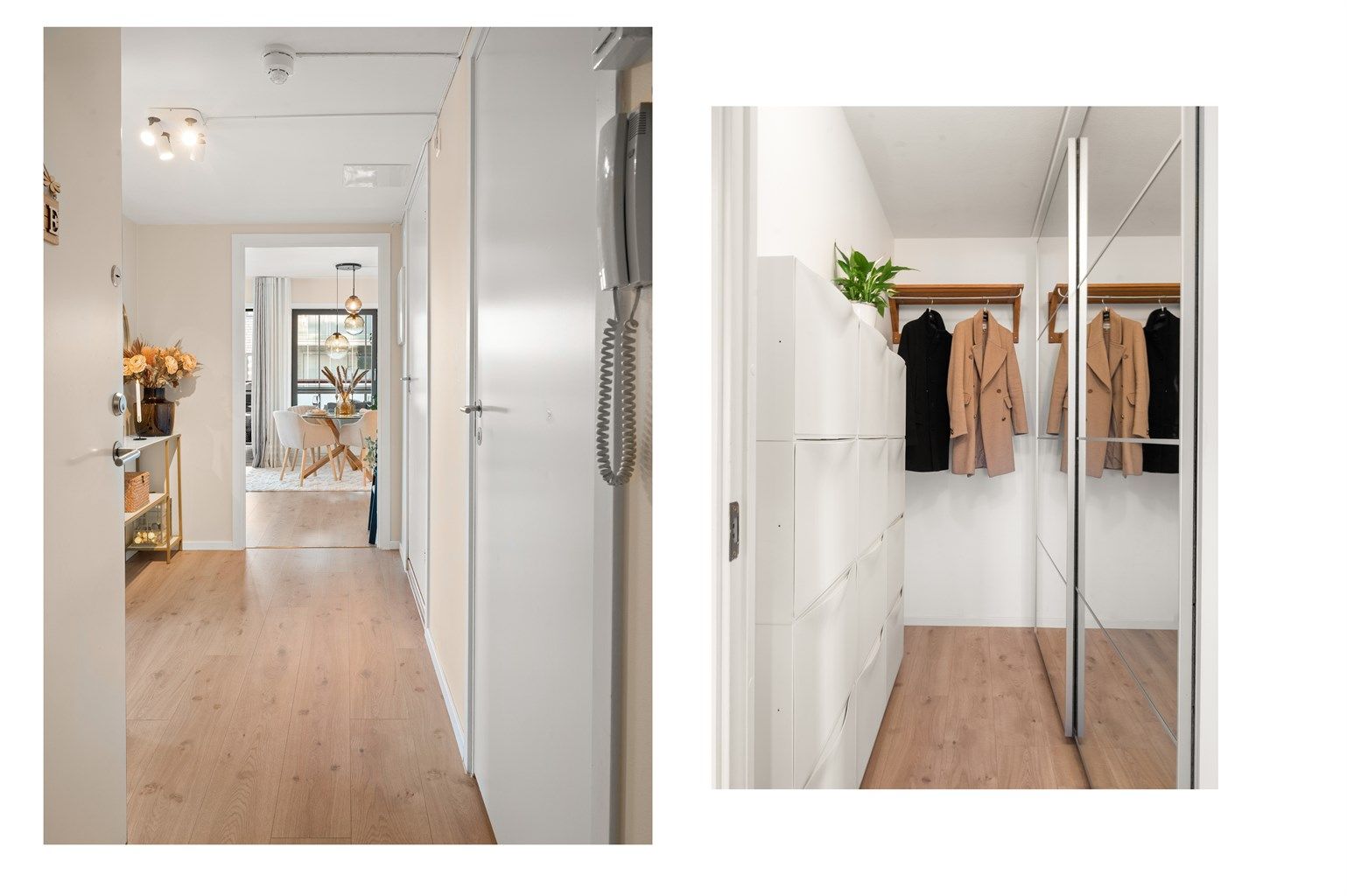 Her er det god plass til garderobeløsninger, og entréen har i tillegg direkte tilgang til en praktisk, innvendig bod som i dag benyttes til ekstra oppbevaring. 