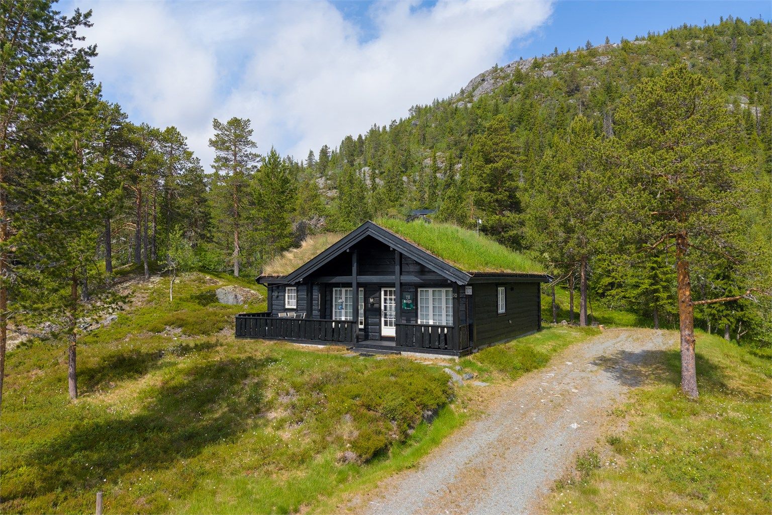 Kjørevei frem til døren, med gode parkeringsmuligheter og elbil-lader som medfølger