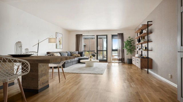 Forslag til hvordan man kan innrede stuen på en pen og praktisk måte.