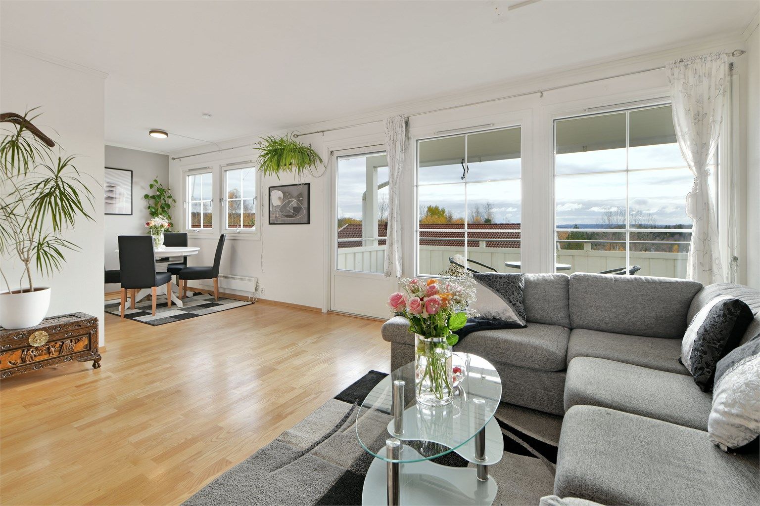 Romslig leilighet med store vindusflater og mye naturlig lysinnslipp - lite/ingen innsyn fra stue