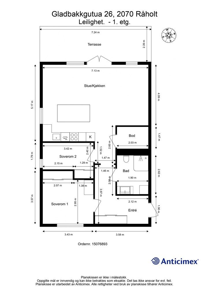 Vi begynner med plantegning så vi kan orientere oss i leiligheten 