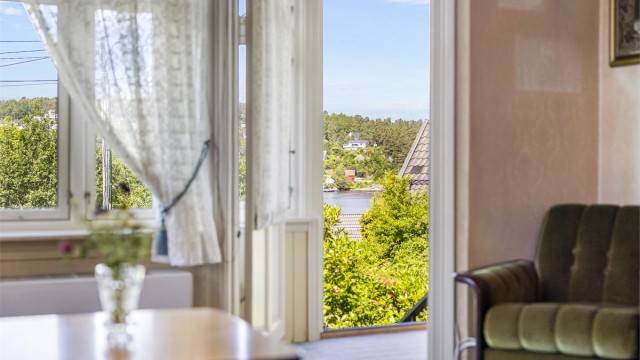Flott utsikt fra oppholdsrom i boligen.