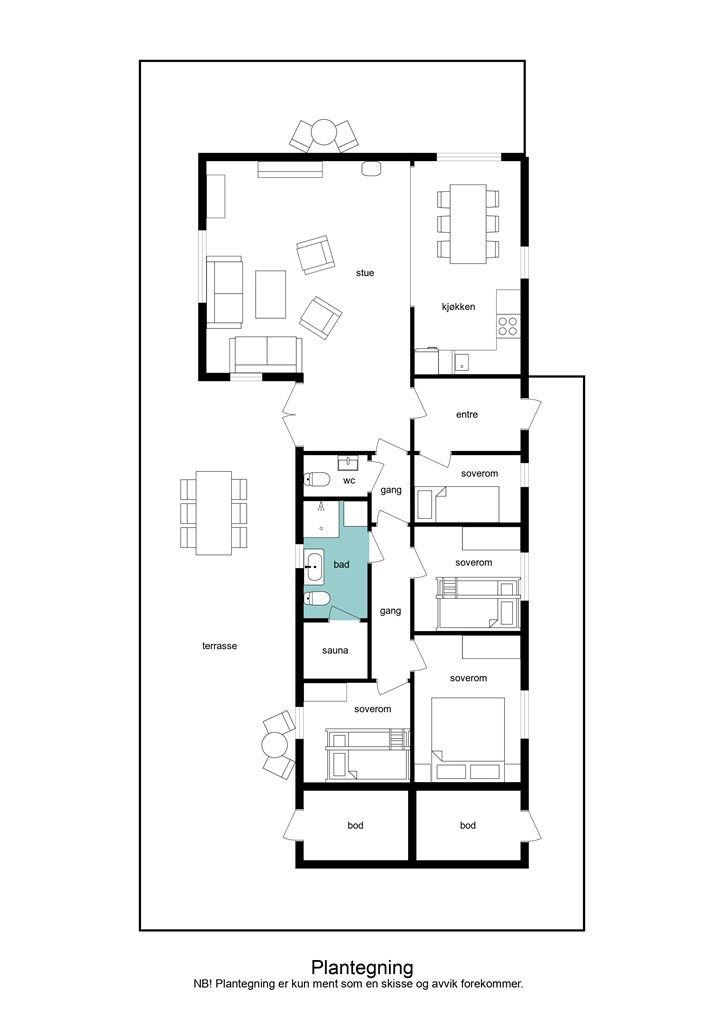 Planløsning stor hytte