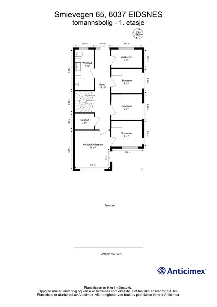 Plantegning 1. etasje - 2D m/mål