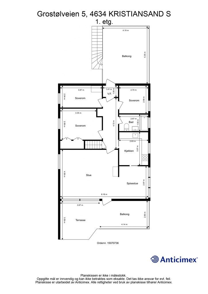 1. Etasje - 2D plantegning med mål