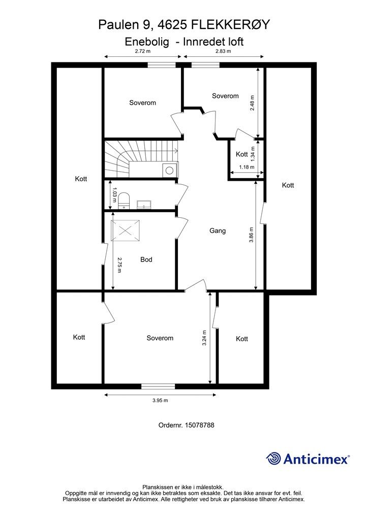 2. Etasje/Loft - 2D plantegning med mål
