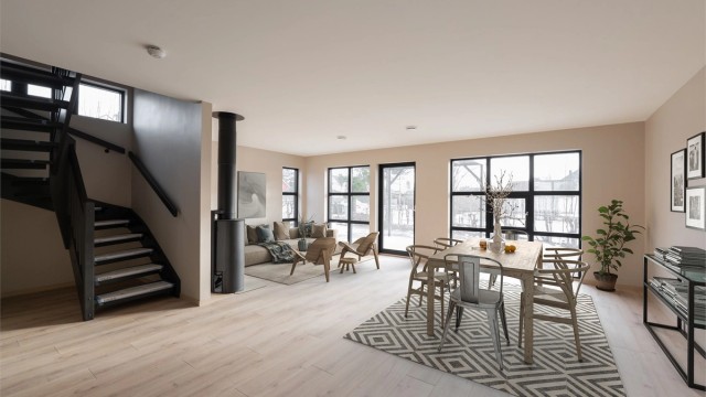 Albert Moeskaus vei 33A presenteres av Raymond Bøhn i Krogsveen. Fotograf; Kristoffer Kristiansen. Digitalt møblert bilde. Fotograf; Kristoffer Kristiansen.