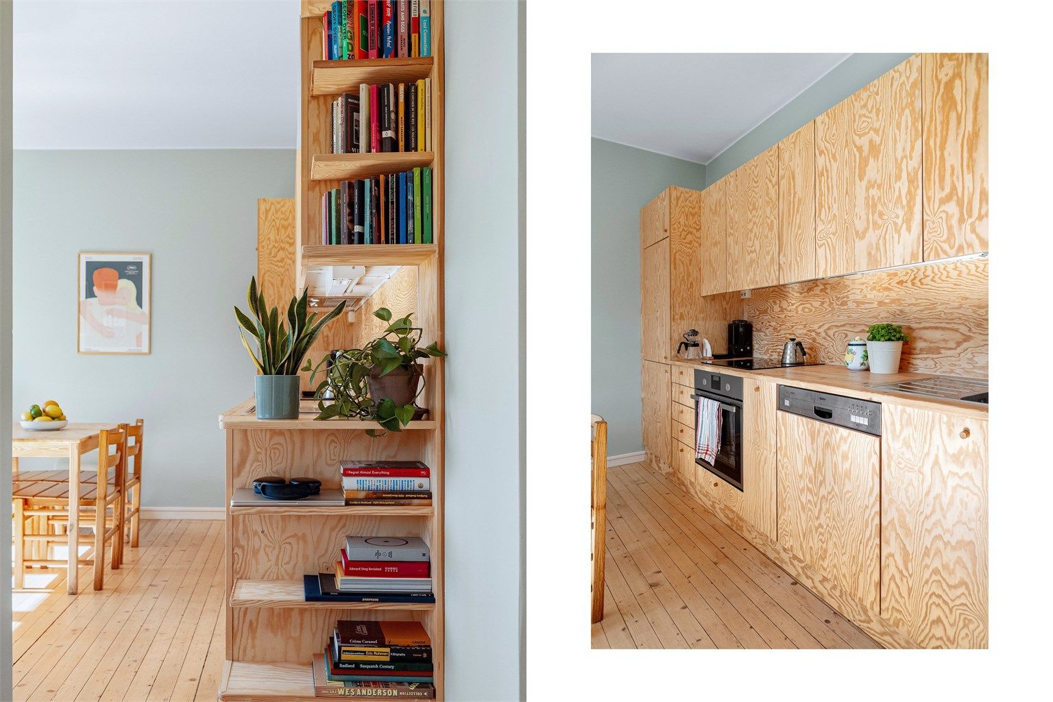 Kjøkkenet har en karakterfull innredning med fronter av finerplater og benkeplate i heltre. Nye fronter ble montert i 2022.