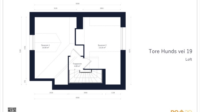 Loftet er innredet med to romslige, disponible rom. Det gjøres oppmerksom på at det ikke er gitt ferdigattest for tiltak der det ble etablert soverom på loft. Se punkt om ferdigattest for mer informasjon.