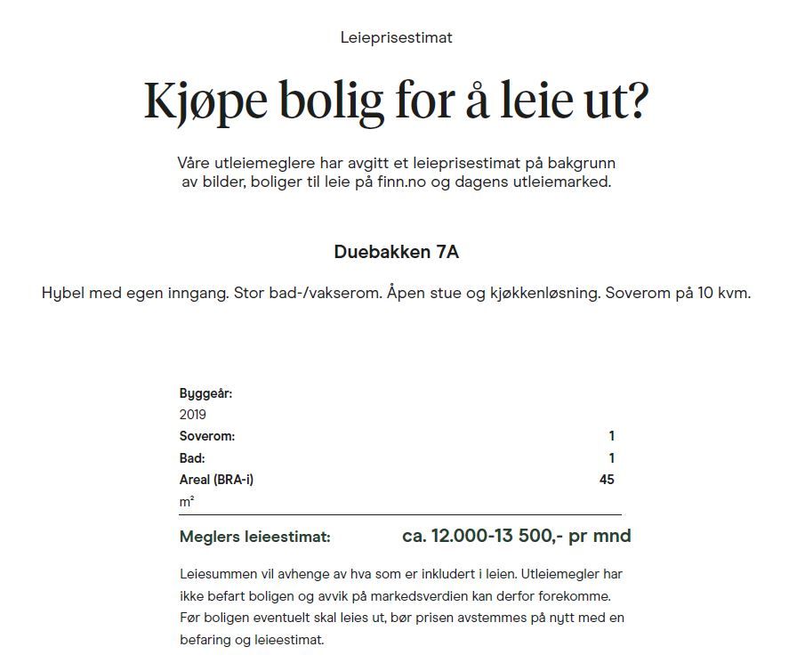 Estimert leieinntekt. 