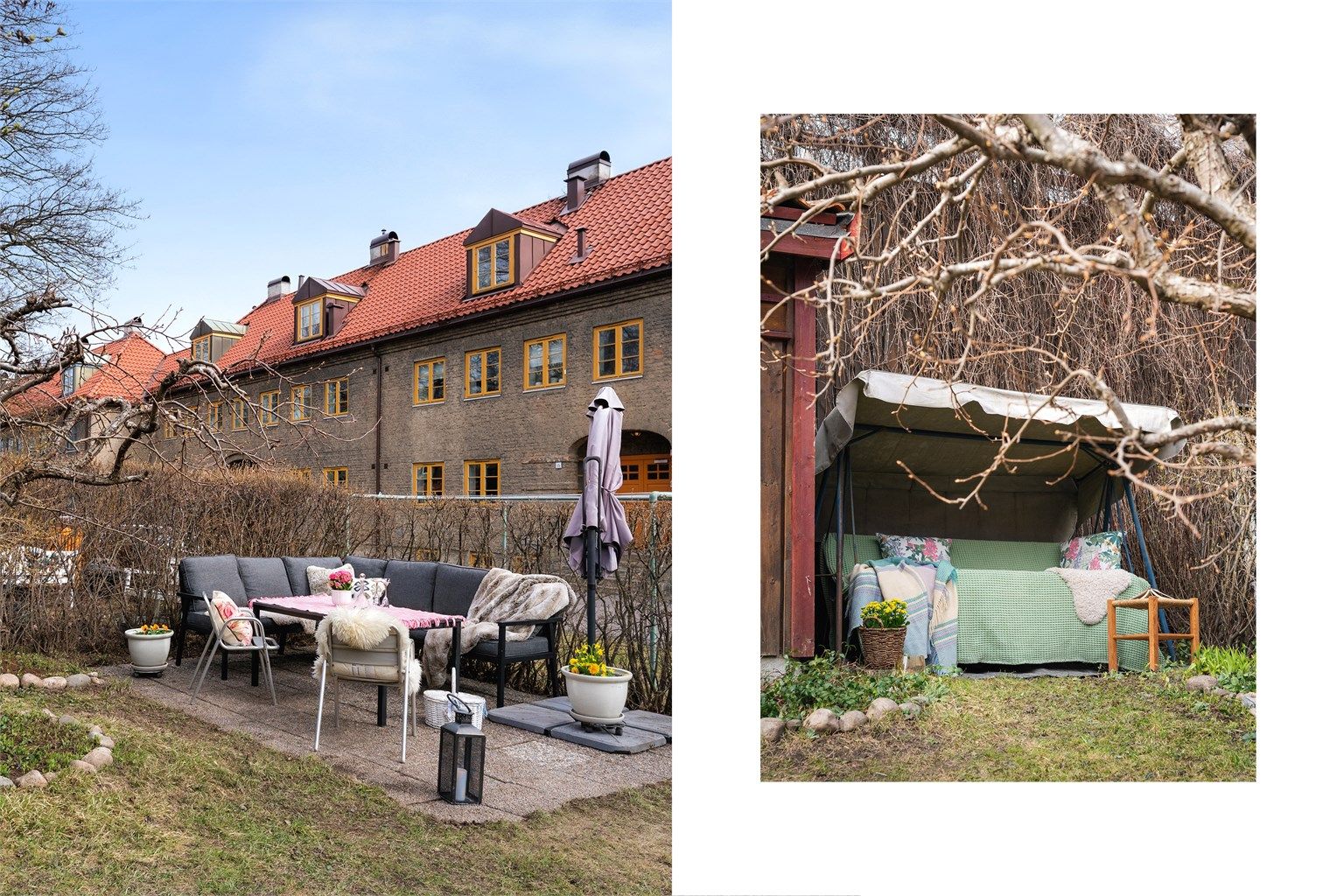 Den avskjermede hageparsellen har pæretre, syriner og flere sitteplasser.