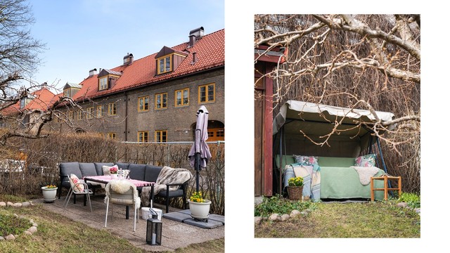 Den avskjermede hageparsellen har pæretre, syriner og flere sitteplasser.