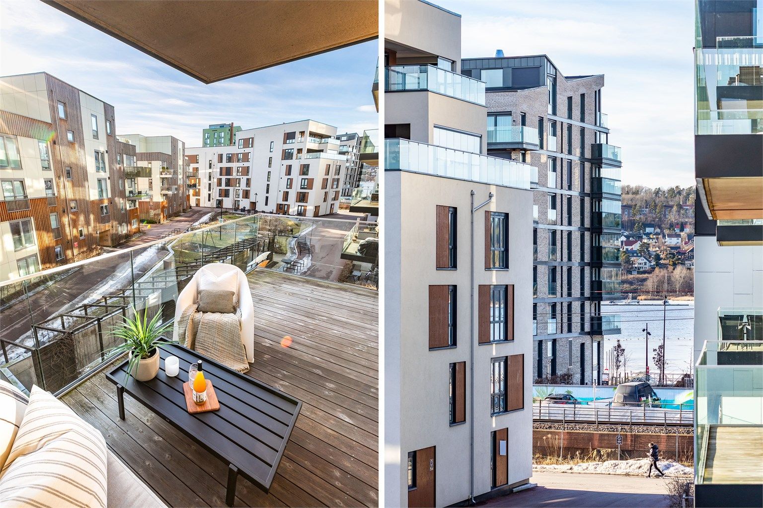 Leiligheten er luftig beliggende i tredje etasje, med siktlinje til sjøen på balkongen.
Fotograf; Børge Oppegård.