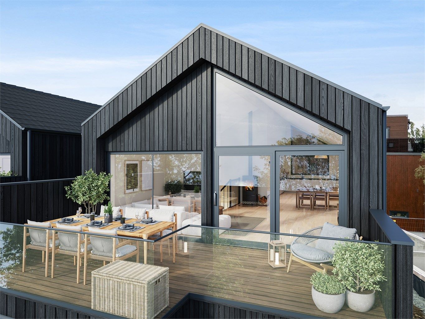 Med en størrelse på 19,6 kvm byr balkongene på god plass til både spisegruppe, lounge-møbler og grønne innslag. Her har man god plass til å samle familie og venner til hyggelige sammenkomster. Illustrasjonsbilde - avvik kan forekomme. 