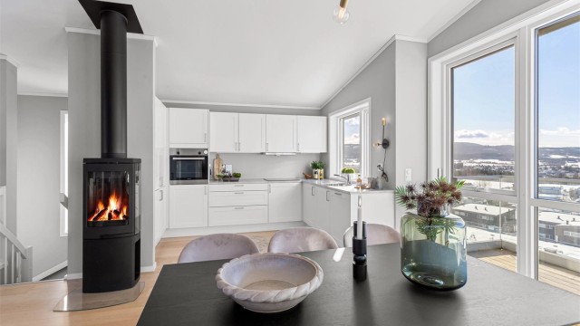 Integrert stekeovn, platetopp, oppvaskmaskin og kjøleskap med fryser som medfølger eiendommen