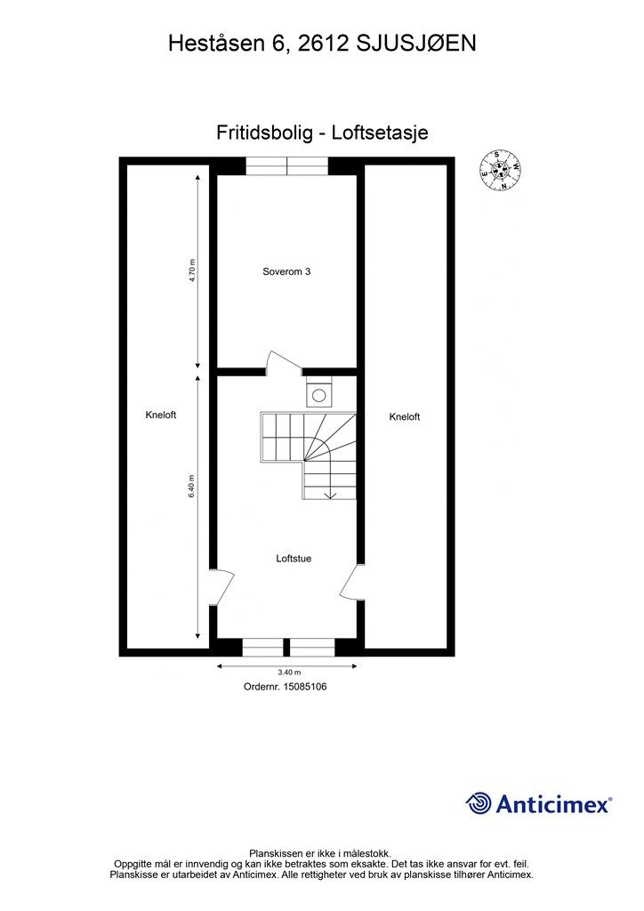 Plantegning (loftsetasjen er byggemeldt som "disp." og "gang")