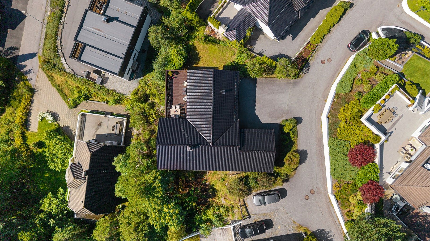 Dronebilde av eiendommen sett fra fugleperspektiv