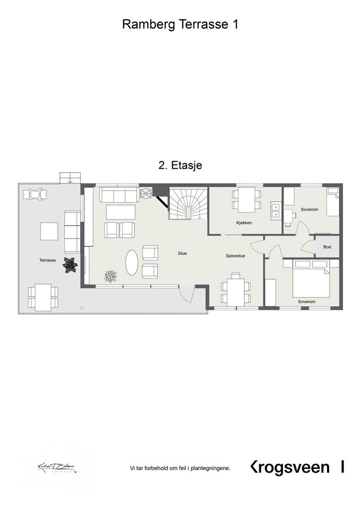 Plantegning for hovedetasje.