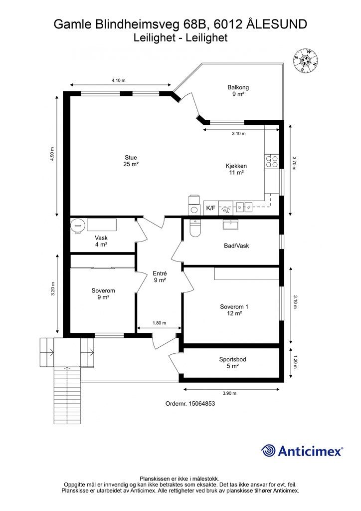 Målsatt plantegning 2. etasje